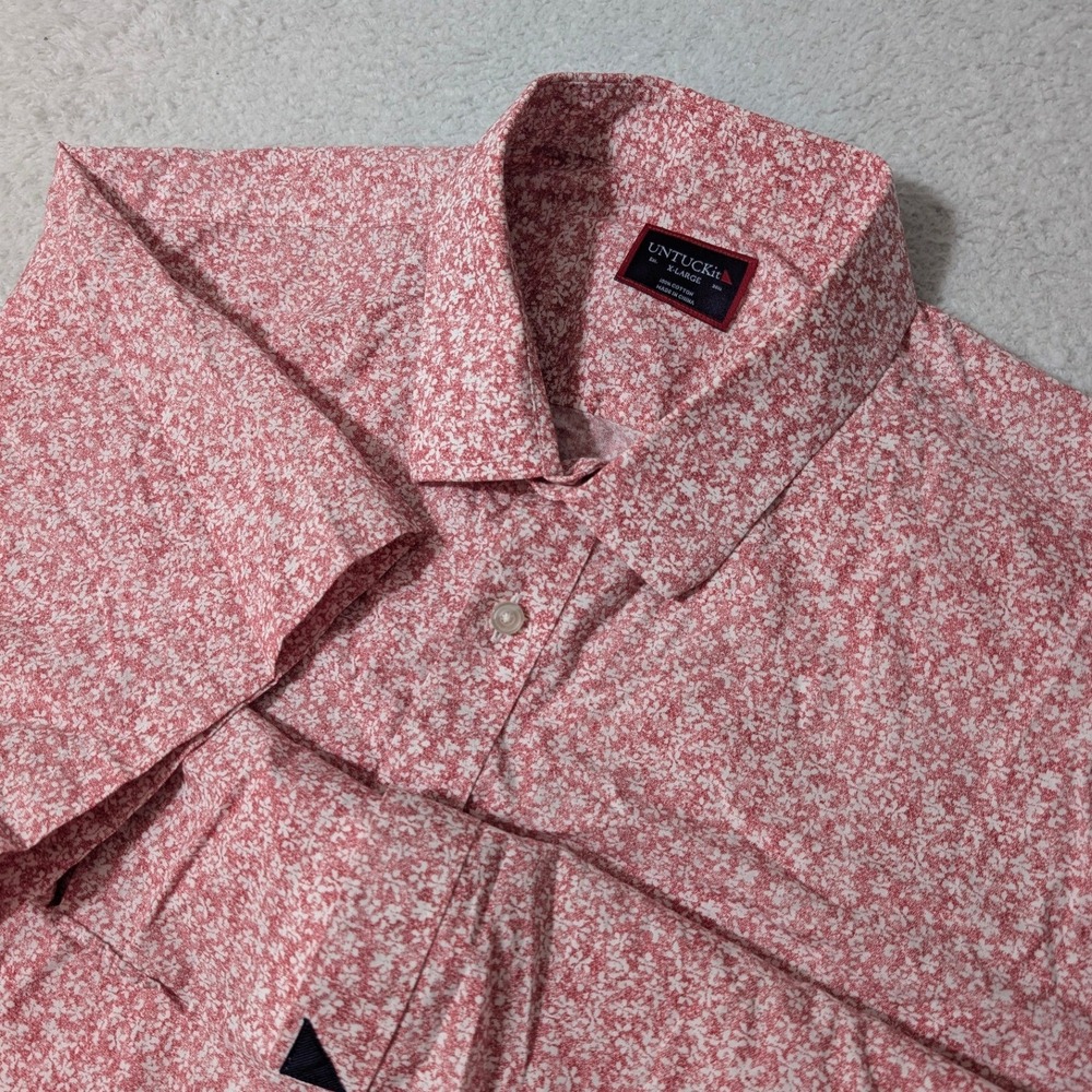 UNTUCKit Button Down Mens XL Re/Pink Floral‎ Jean-Louis Short Sleeve Cotton